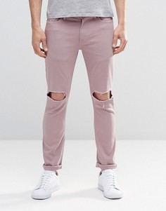 Розовые джинсы скинни с рваными коленями River Island - Розовый