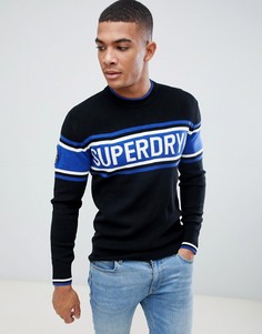 Черный вязаный джемпер с круглым вырезом и логотипом Superdry Oslo - Черный