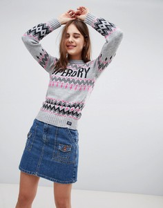 Трикотажный джемпер с принтом шеврон и логотипом Superdry - Серый
