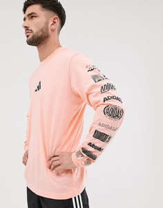 Розовый лонгслив с принтом adidas - Розовый