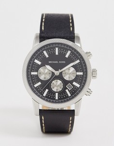Часы с хронографом и кожаным ремешком Michael Kors - Черный