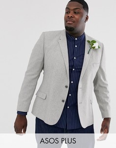 Серый приталенный блейзер из шерстяной смеси с узором гусиная лапка ASOS DESIGN Plus - Серый