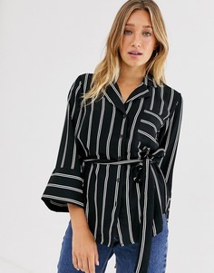 Рубашка в полоску с поясом на талии Monki - Мульти