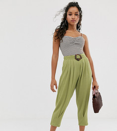 Фактурные брюки с пряжками ASOS DESIGN Petite - Зеленый