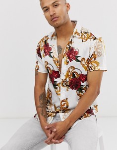 Белая рубашка с короткими рукавами и цветочным принтом SikSilk x Dani Alves - Белый