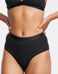 Черные трикотажные трусы в рубчик с завышенной талией Monki - Черный