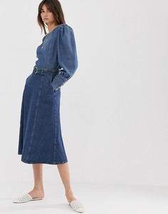 Джинсовая юбка миди с поясом Gestuz Serala - Синий