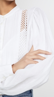 FRAME Lace Button Front Top