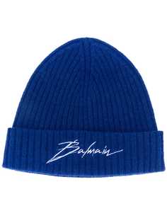 Balmain ribbed beanie hat