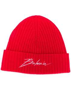 Balmain ribbed beanie hat