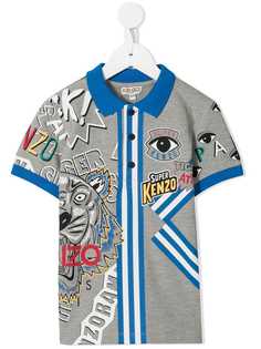 Kenzo Kids multi-icon print polo shirt