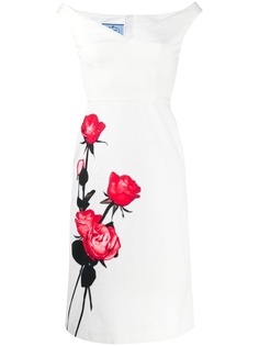 Prada платье с цветочным принтом и открытыми плечами