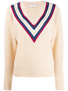 Sandro Paris свитер с узором шеврон и вышивкой