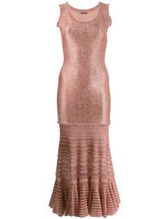 Alexander McQueen вязаное платье миди c эффектом металлик