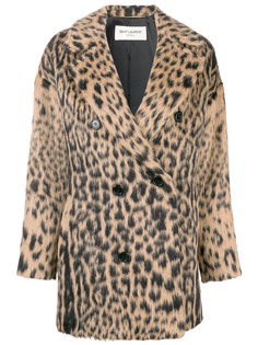 Saint Laurent двубортное пальто с леопардовым принтом