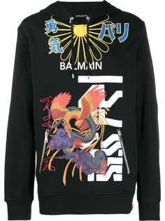 Balmain japanese print hooded sweatshirt