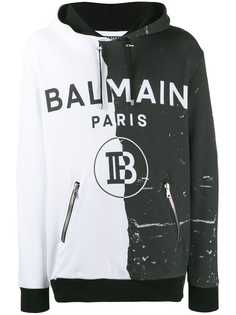 Balmain panelled logo print hoodie