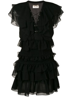 Saint Laurent платье мини с оборками