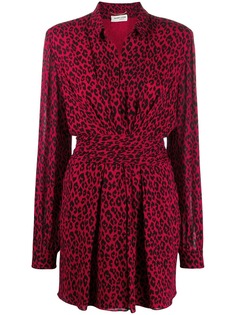 Saint Laurent платье с леопардовым принтом