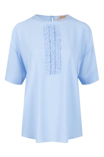 Голубая блузка с оборками на груди No.21
