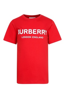Красная футболка с белым логотипом Burberry Kids