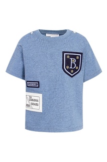 Голубая футболка с аппликациями Burberry Kids