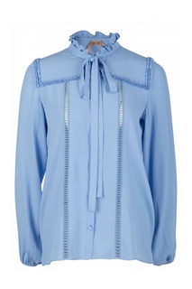 Голубая блузка с оборкой на воротнике No.21