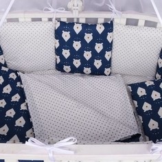 Бортик в кроватку AmaroBaby WB 12 предметов (12 подушек-бортиков) БЕЛЫЕ МЕДВЕДИ (синий)