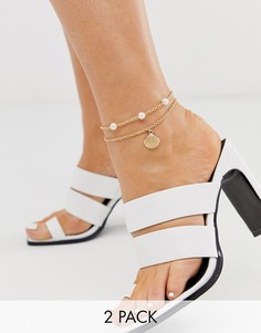 Набор из 2 золотистых браслетов на ногу с ракушками и жемчугом ASOS DESIGN - Золотой