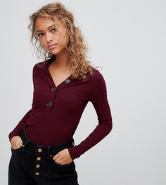 Бордовый топ в рубчик на пуговицах New Look - Красный