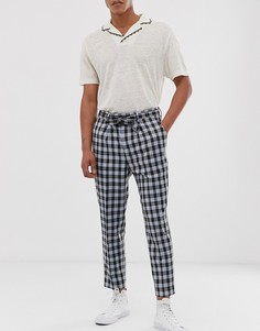 Укороченные зауженные брюки в клетку с завязкой на поясе ASOS DESIGN - Синий