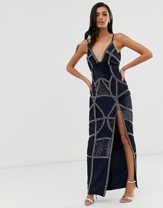 Платье-футляр макси с отделкой на вставках ASOS DESIGN - Темно-синий