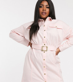 Короткое платье-рубашка в стиле вестерн с ремнем ASOS DESIGN Curve - Розовый