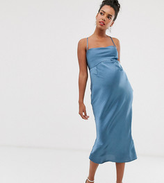 Атласное блестящее платье-комбинация миди со шнуровкой на спине ASOS DESIGN Maternity - Фиолетовый