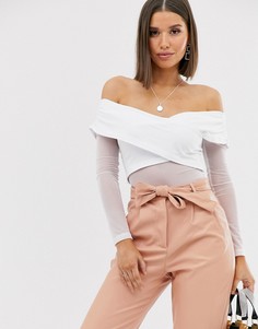 Белое боди с запахом и сетчатыми рукавами ASOS DESIGN - Белый