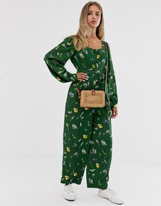Зеленый комбинезон с длинными пышными рукавами и поясом ASOS DESIGN - Мульти