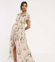 Асимметричное платье макси с кейпом и цветочным принтом ASOS DESIGN Maternity - Мульти