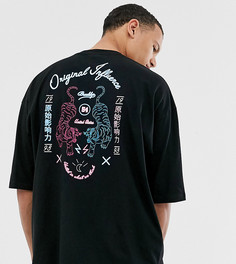 Oversize-футболка с рукавами длиной до локтя и неоновым принтом на спине ASOS DESIGN Tall - Черный