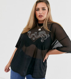 Oversize-футболка с переливающейся отделкой заклепками в виде дракона ASOS DESIGN Curve - Черный