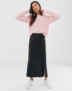 Атласная юбка миди с разрезами ASOS DESIGN - Черный