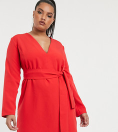Красное приталенное платье-смокинг с поясом Vesper Curve - Красный