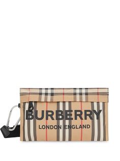 Burberry клатч в полоску Icon Stripe с логотипом и молнией