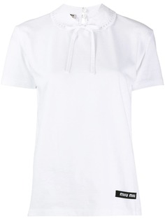 Miu Miu поплиновая футболка с кружевным воротником