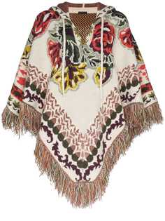 Etro трикотажное пончо с цветочным узором вязки интарсия