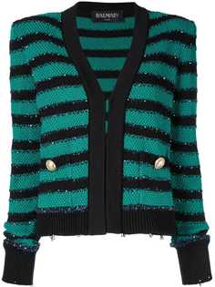 Balmain кардиган в полоску с объемными плечами