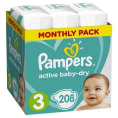Подгузники PAMPERS Active Baby-Dry Midi (5-9 кг), 208 шт.