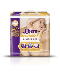 Подгузники LIBERO Newborn Mini Baru (2) 3-6 кг, 26 шт.