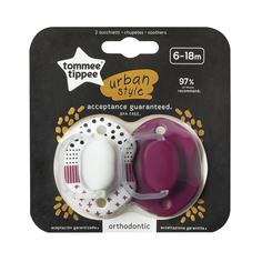 Пустышки силиконовые TOMMEE TIPPEE URBAN, 6-18. мес., 2 шт., WINE