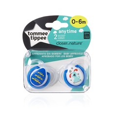 Пустышки силиконовые Tommee Tippee AnyTime с рисунком 0-6 мес. 2 шт., цвет: синий