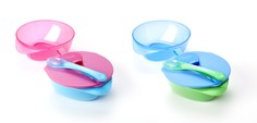 Набор глубоких тарелочек Tommee Tippee с крышкой и ложкой, 2 шт., цвет: розовый